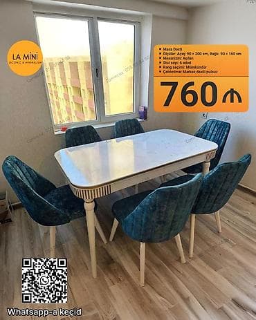 dirnaq stolu: Qonaq otağı üçün, Açılan, Dördbucaq masa, 6 stul — 1