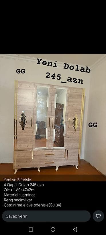 paltar şfaneri: Yeni, 4 qapılı, Güzgülü, Digər rəng, Digər material, Açılan, Düz dolab — 5