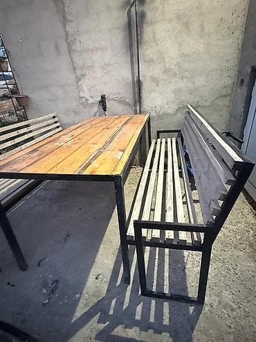 bağ stolları: İşlənmiş, Dördbucaq masa, 2 stul, Açılmayan, Skameykalar ilə, Metal, Azərbaycan — 3