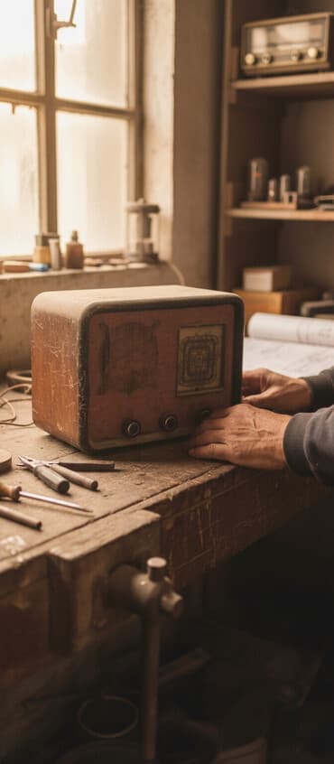 Rekord 52 1953 il.Bu vintage lampalı radio qəhvəyi korpusu və qırmızı