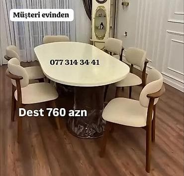 ev guzgu: Yemək otağı dəsti - Oval formalı, parlaq açıq rəngli masa - Masanın — 1