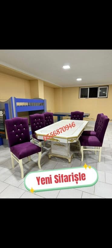 metbex mebileri: Qonaq otağı üçün, Yeni, Açılmayan, Dördbucaq masa, 6 stul — 3