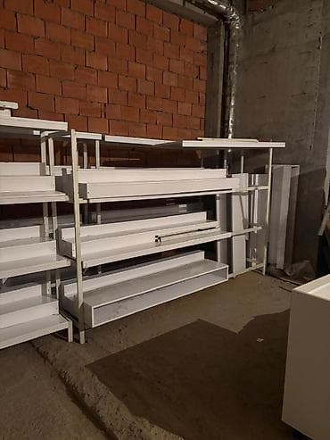 Mağaza avadanlığı: Mağaza üçün metal vitrin rəfləri - Material: möhkəm metal karkas, ağ — 6