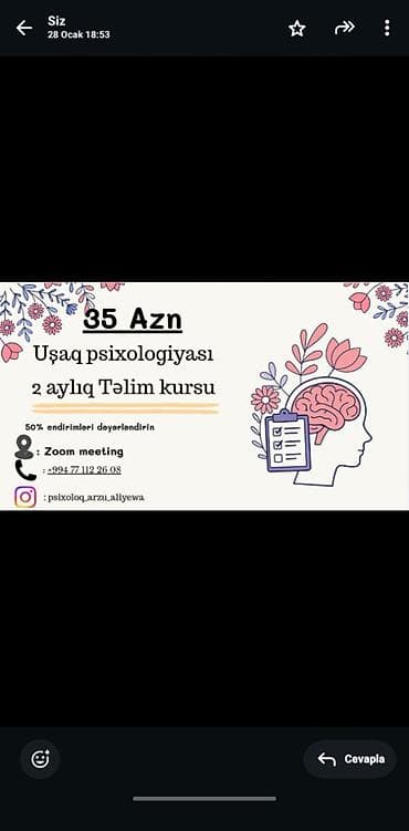 barista kursu: Uşaqlar üçün psixologiya üzrə 2 aylıq təlim kursu – Format: Zoom — 1