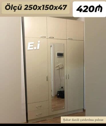 yeni dolab: Yeni, Açılan, 4 qapılı Düz dolab, Qarderob, paltar dolabı, Azərbaycan — 2
