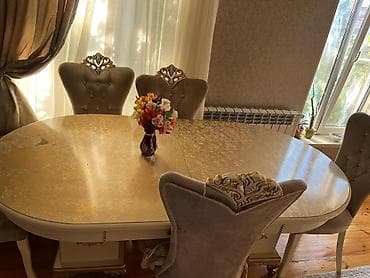 stulla: Qonaq otağı üçün, İşlənmiş, Açılan, Oval masa, 6 stul — 4