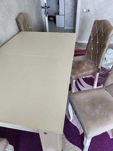 stol dəst: Qonaq otağı üçün, İşlənmiş, Kvadrat masa, 6 stul — 1