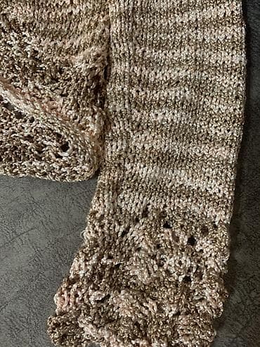 deri jaket: Əl işi toxunma qısa kardiqan - Rəng: bej–şokolad qarışığı, yüngül — 3