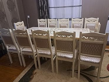 azeri panel vurmaq: Qonaq otağı üçün, İşlənmiş, Açılan, Dördbucaq masa, 12 stul — 4