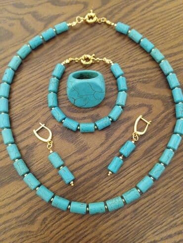 серьги каффа: Türkuz daşlardan hazırlanmış zərgərlik dəsti - Dəst tərkibi: 1 ədəd — 9