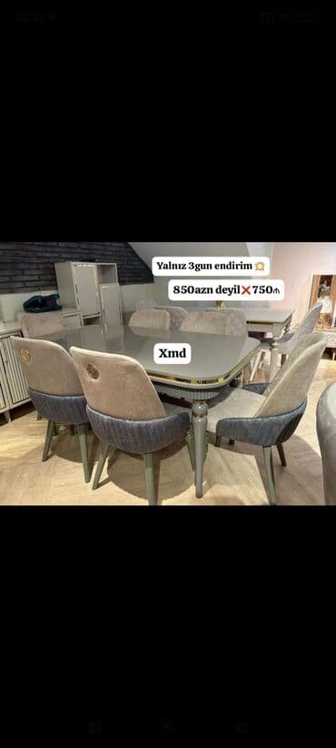 Qonaq otağı üçün, Yeni, Açılan, Dördbucaq masa, 6 stul