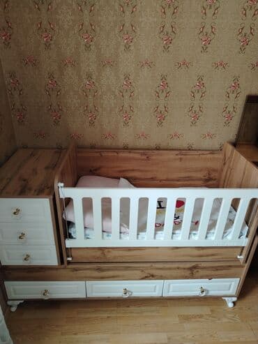 купить кровать трансформер: Oğlan və qız üçün, Dördbucaq, Beşik, Dəst ilə, Matrassız, Yellənmə mexanizmsiz — 2