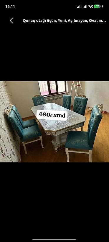 Qonaq otağı üçün, Yeni, Açılmayan, Oval masa, 6 stul