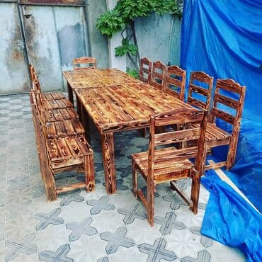 taxt doşəyi: Yeni, Kvadrat masa, Açılmayan, Stullar ilə, Taxta, Azərbaycan — 9