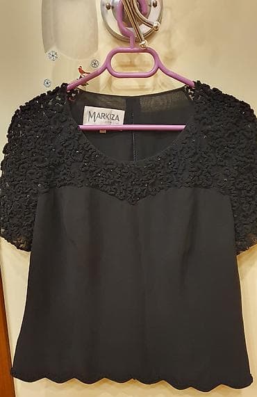 Markiza Collection qadın bluzası - Rəng: qara - Qısaqol model -