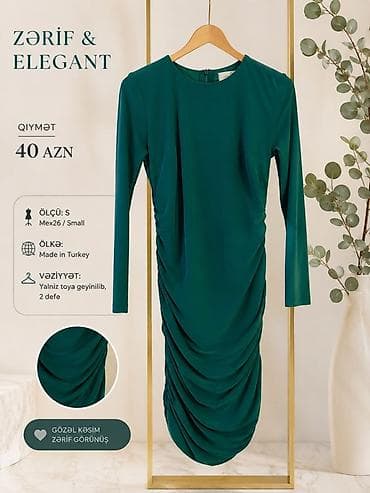 stapel parca: Zərif və elegant yaşıl rəngli qadın donu - Model: Uzunqol, dairəvi — 1