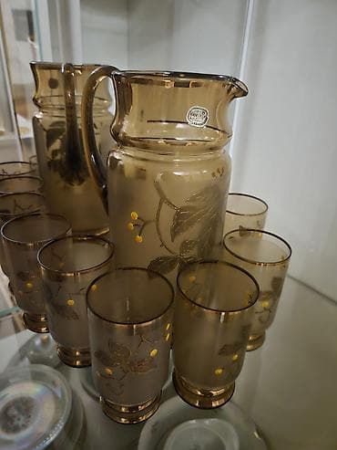 versace servis: Şüşə qab-qacaq dəstləri – əl işli dekorlu - Qızılı və qara rənglərin — 3