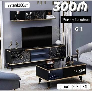 ev al: Parlaq laminatdan TV stendi və jurnalni dəsti. Xüsusiyyətlər: - Rəng — 1