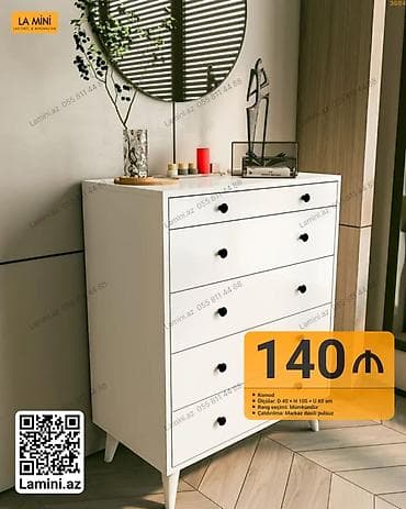 Məhsul: Komod Təsvir: - Minimalist dizaynlı, ağ rəngdə komod - 5 — 1