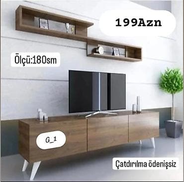 svan duzu: TV stendi və divar rəfi dəsti - Ölçü: 180 sm - Material: ağac — 1