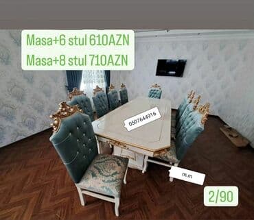 mebel stol stullar: Qonaq otağı üçün, Yeni, Açılmayan, Dördbucaq masa, 6 stul — 8