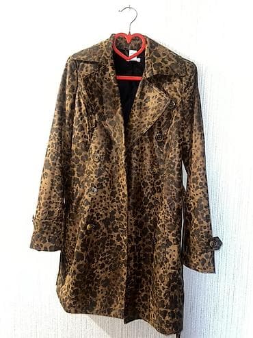 Qadınlar üçün leopard naxışlı trençkot - Model: iki cərgəli düyməli — 4