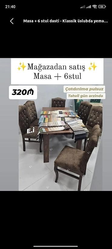 taxt doweyi: Qonaq otağı üçün, Yeni, 6 stul — 1