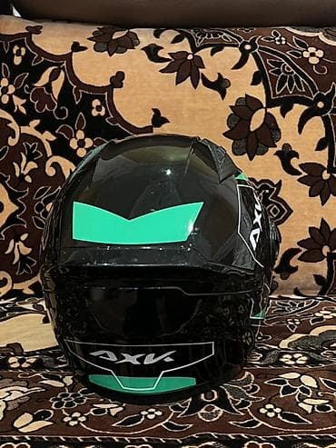 motosikle: AXX tam üzlü motosiklet dəbilqəsi - Rəng: qara-yaşıl, ağ aksentli — 3