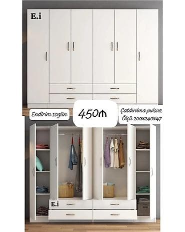Məhsul: Geniş qarderob dolabları 1) 6 qapılı ağ qarderob - Ölçü