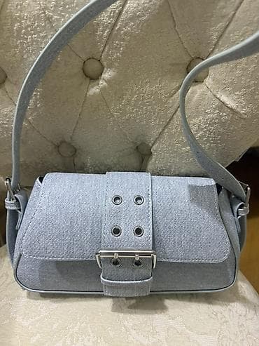 Fotokameralar: Açıq boz rəngdə şık çiyin çantası - Material: denim effekti verən — 1