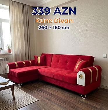 divan kafe: Künc Divan – 260 × 160 sm - Modellər: boz, açıq bej, qırmızı və digər — 3