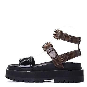Fendi ayaqqabi Logo-print coated-canvas and patent-leather platform — 2