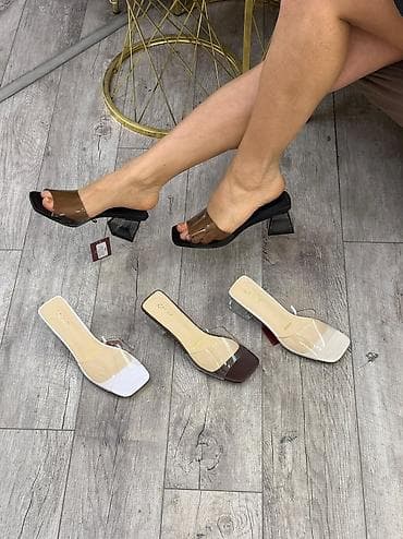 Şəffaf zolaqlı qadın sandaleti – kvadrat burunlu, açıq model. Orta — 1
