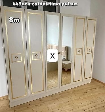 Altı qapılı paltar şkafı - Rəng: açıq krem, qızılı haşiyələrlə - — 1