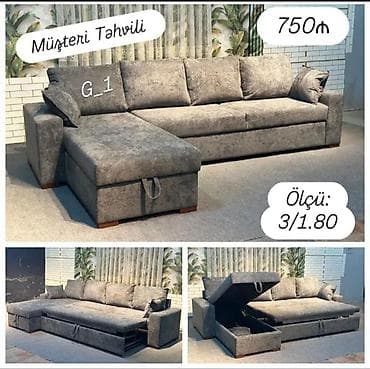 krep parca: Künc divan – model G_1 - Rəng: boz/boz-çəhrayı teksturalı parça - — 1