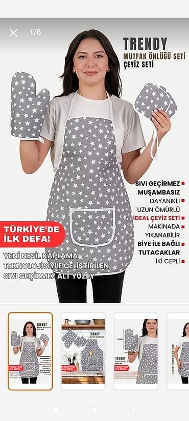 elceyler: Mətbəx üçün önlük və istiliyədavamlı əlcək dəsti - Dəst: 1 ədəd önlük — 6