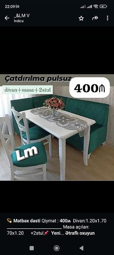 💫 *Mətbəx dəsti* Qiymət : *400₼* Divan:1.20x1.70