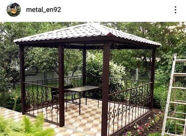 Sifarişlə bağ üçün masa və oturacaq dəstləri: Dördbucaq masa, Skameykalar ilə, Metal — 14