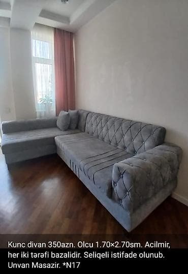 divan kafe ucun: Künc divan - Ölçü: 1.70 × 2.70 m - Açılmır - Hər iki tərəfi bazalı - — 1