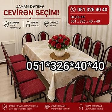 Mətbəx üçün, Yeni, Açılmayan, Dördbucaq masa, 4 stul — 6