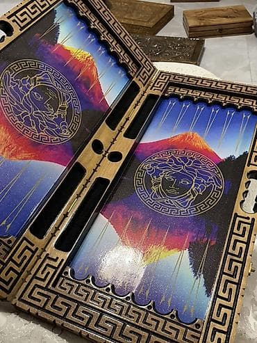 nərd oyunu: Taxta nərd dəsti – əl oyma və rəngli daxili lövhə - Material: bərk — 2