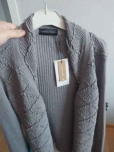 dəri paltar: ANNA FIELD qadın kardiqanı - Rəng: Boz - Model: Açıq kardiqan (önü — 1