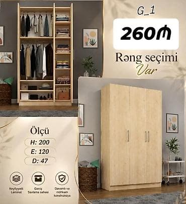 dolab termo: G_1 model geyim dolabı - Rəng seçimi var - Ölçü: Hündürlük 200 sm, En — 1