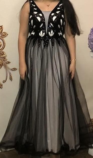 Qara-boz rəng çalarlarında zərif gecə/libas - Model: Uzun, A-kəsim