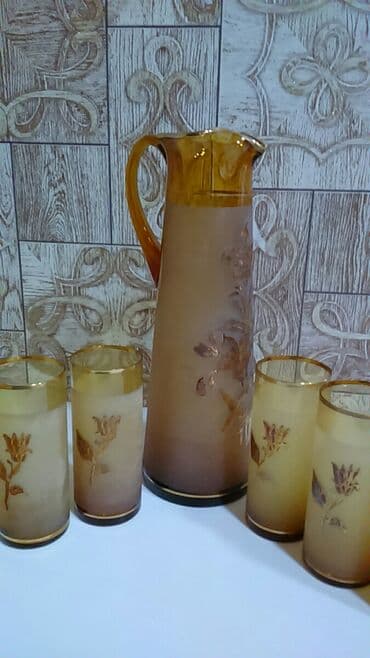 kafeyni serviz: Kompot üçün dəst, ideal vəziyyətdədir, qəhvəyi- qızılı rəngdə — 4