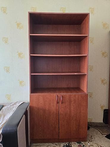 kitab refi mebel: Kitab şkafı – laminat/LDSP materialdan, tünd qəhvəyi (taxta fakturalı) — 1
