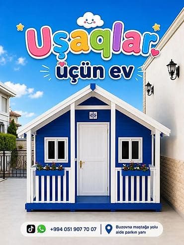 Uşaqlar üçün dekorativ oyun evi - Rəng: mavi-ağ - Material: taxta at lalafo.az Uşaqlar üçün dekorativ oyun evi - Rəng: mavi-ağ - Material: taxta