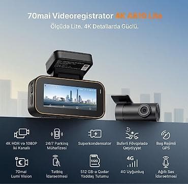videoregistrator: 70mai Dash Cam 4K A810 Lite Set – ikikanallı avtomobil registratoru - — 1