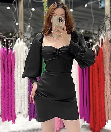 mini etekler: Qara mini don - Model: Qısa, bədənə oturan siluet - Material — 1