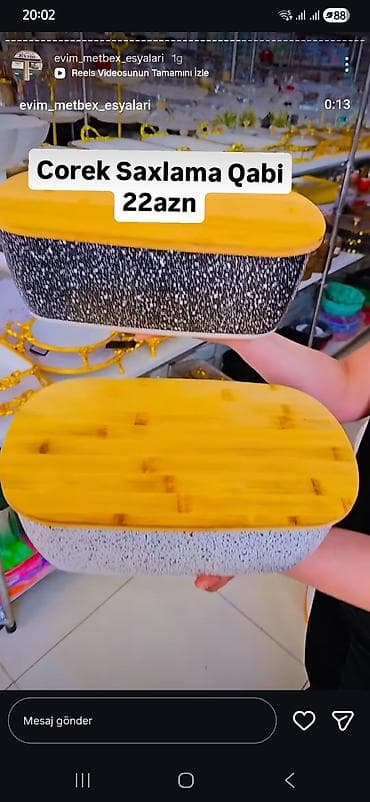 Çörək saxlama qutusu - Material: möhkəm plastik gövdə, bambuk qapaq -